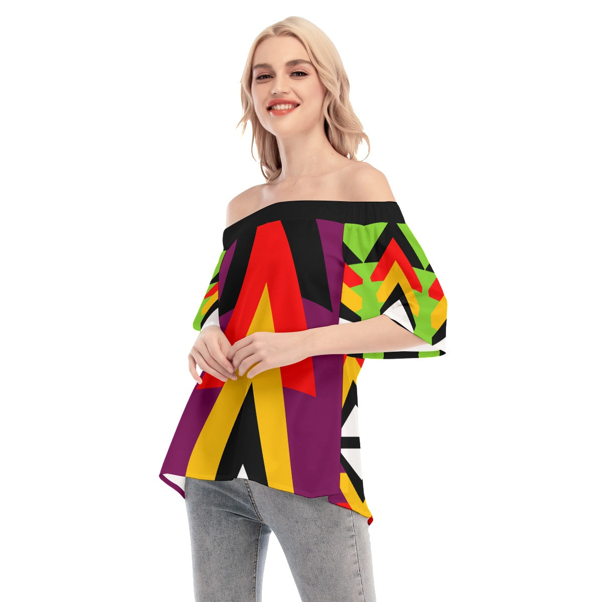 Origen Destination| Dia-Symbol Women's Off-shoulder Flared Sleeves top