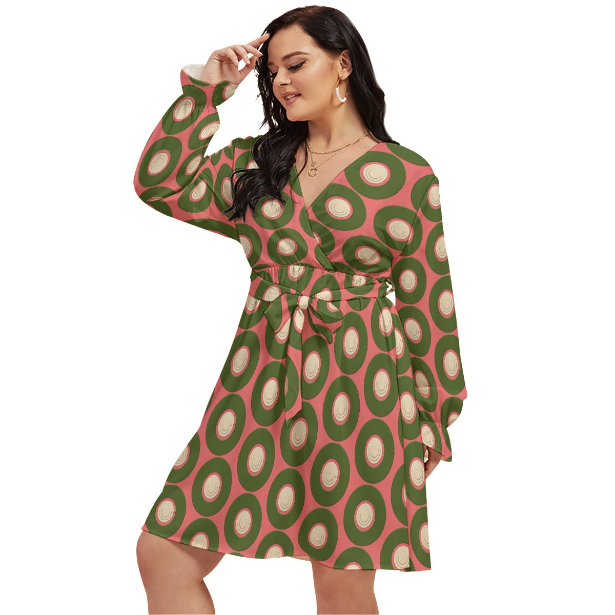 Origen Destination Women's Concentric V-neck Dress With Waistband(Plus Size)