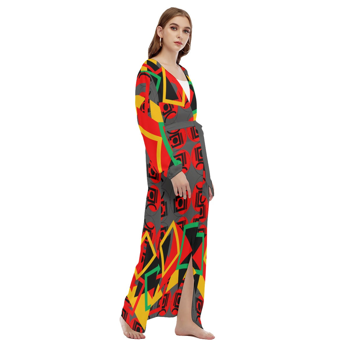 Origen Destination |On-Arrival Point of Origen Women's Gray/Multicolor Beach Long Coat
