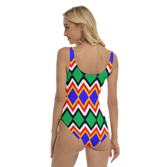 Origen Destination |On-Arrival Point of Origen Women's Blue/Sage/Red One-piece Swimsuit
