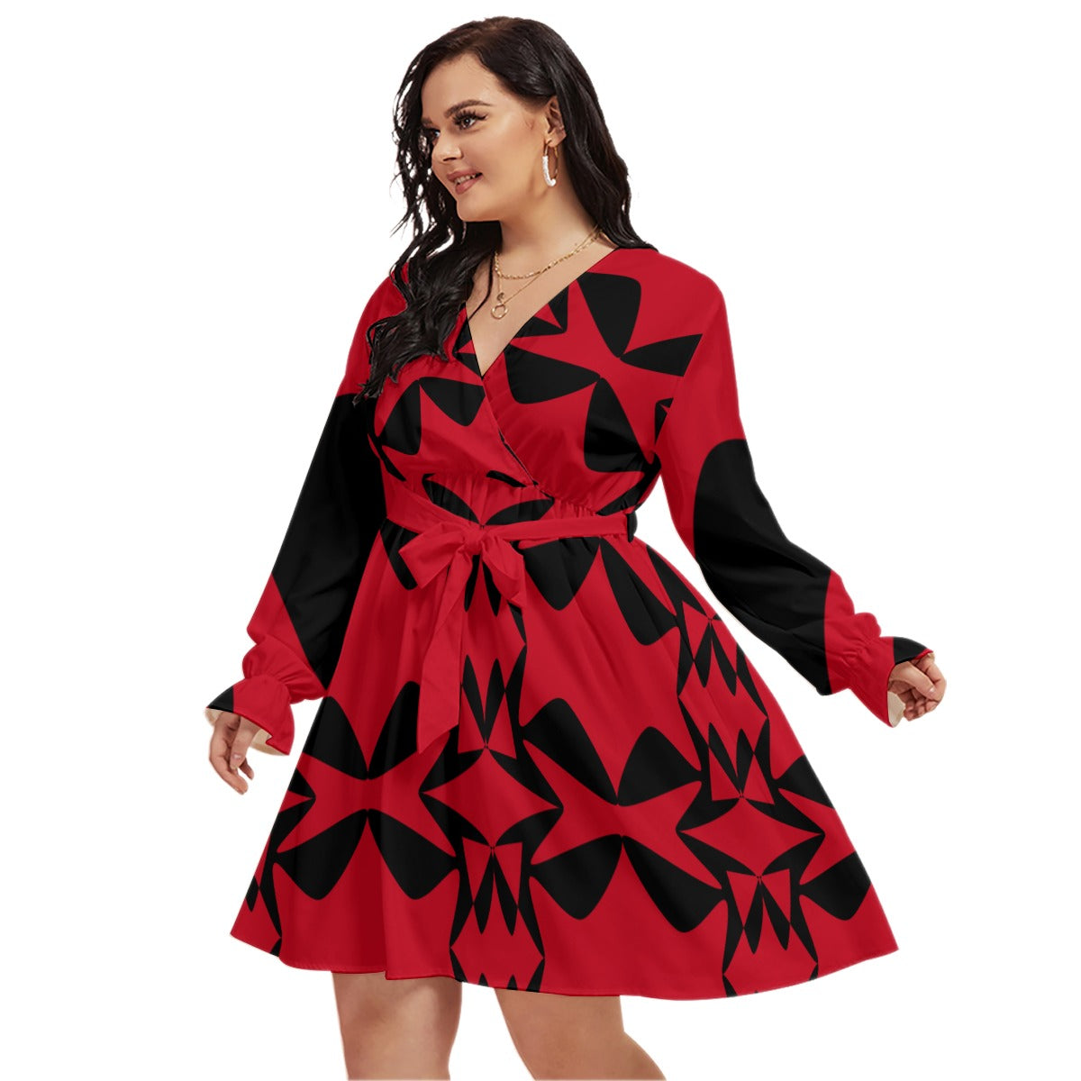 Origen Destination |On-Arrival Point of Origen Women's V-neck Dress With Waistband (Full-figured)