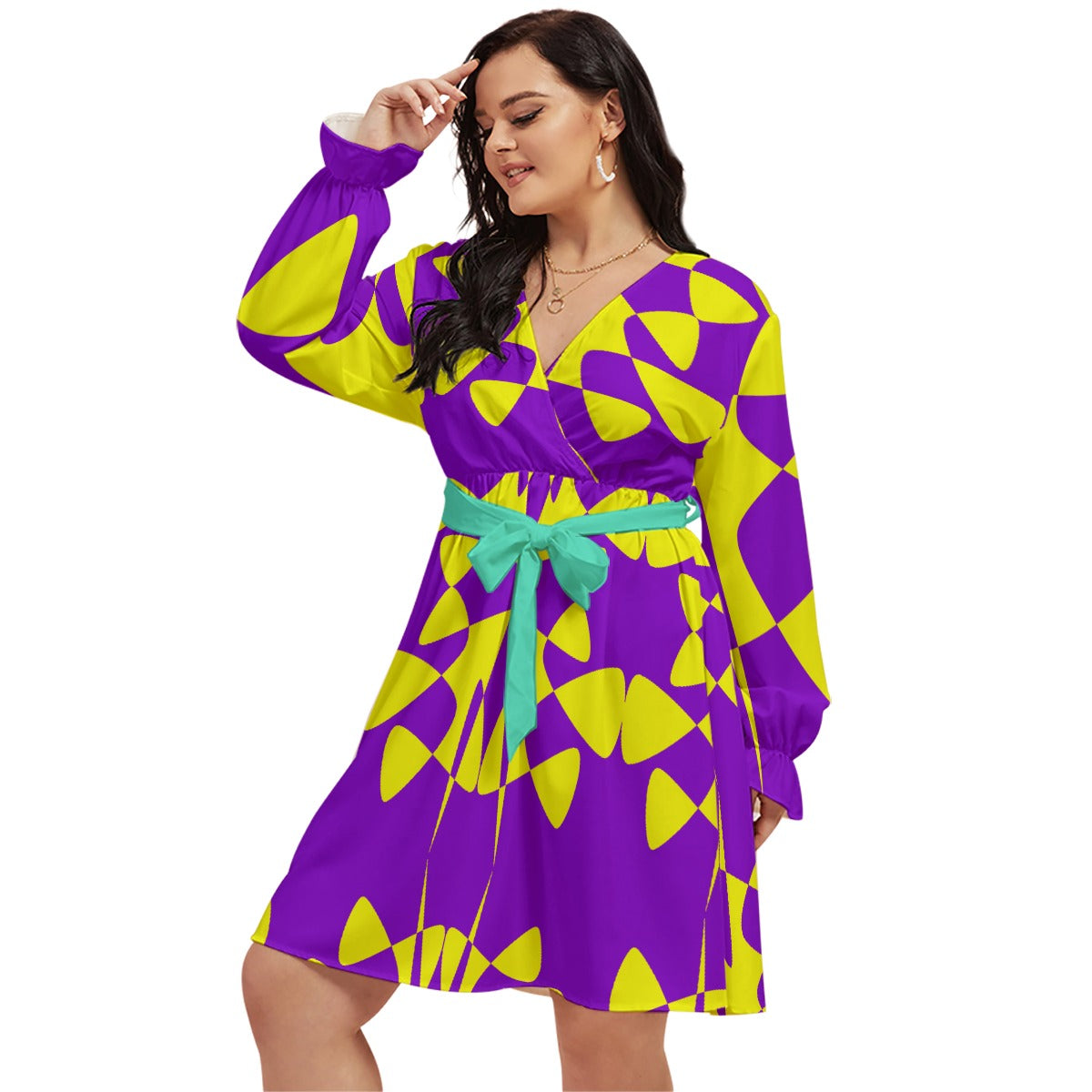 Origen Destination |On-Arrival Point of Origen Women's V-neck Dress With Waistband (Full-figured)