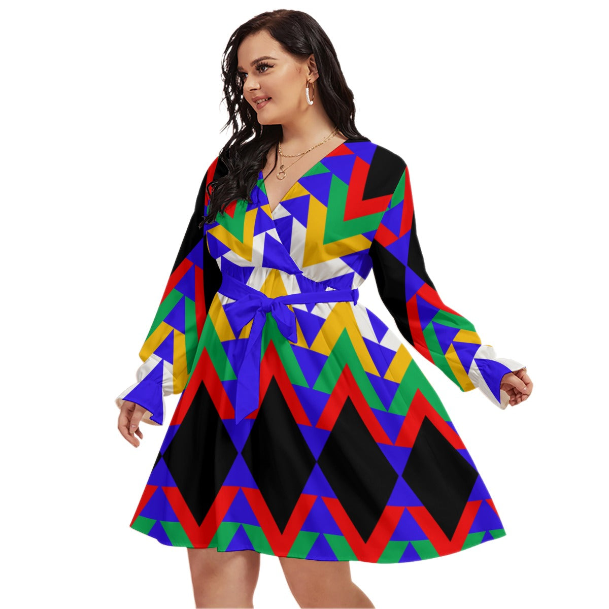 Origen Destination |On-Arrival Point of Origen Women's V-neck Dress With Waistband(Full-figured)