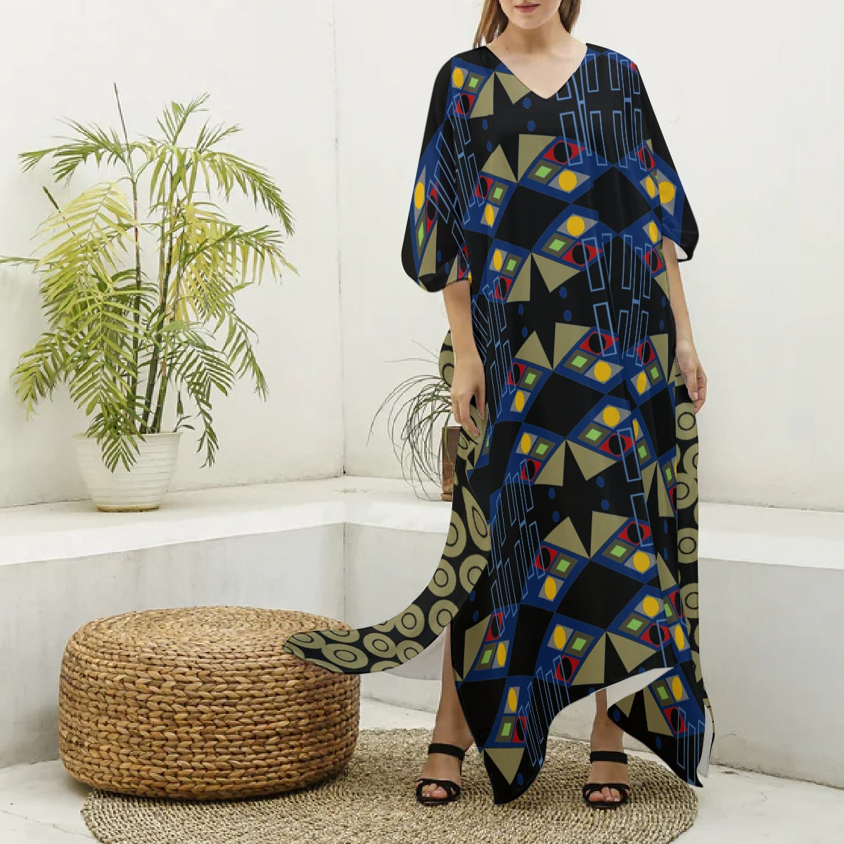Origen Destination Women's V-neck Patterned Kaftan Robe