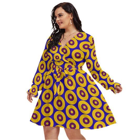 Origen Destination Women's Concentric V-neck Dress With Waistband(Plus Size)