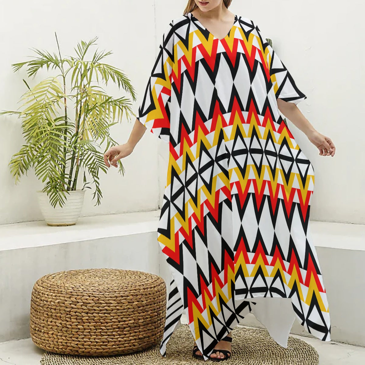 Origen Destination Women's V-neck Patterned Kaftan Robe