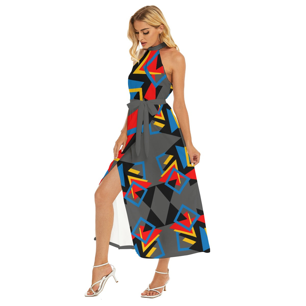 Origen Destination Women's Wrap Hem Belted Halter Dress