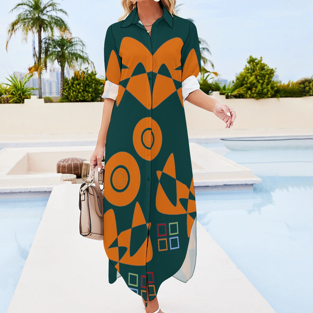 Origen Destination Women's Long Sleeve  Button Neck Shirt Dress