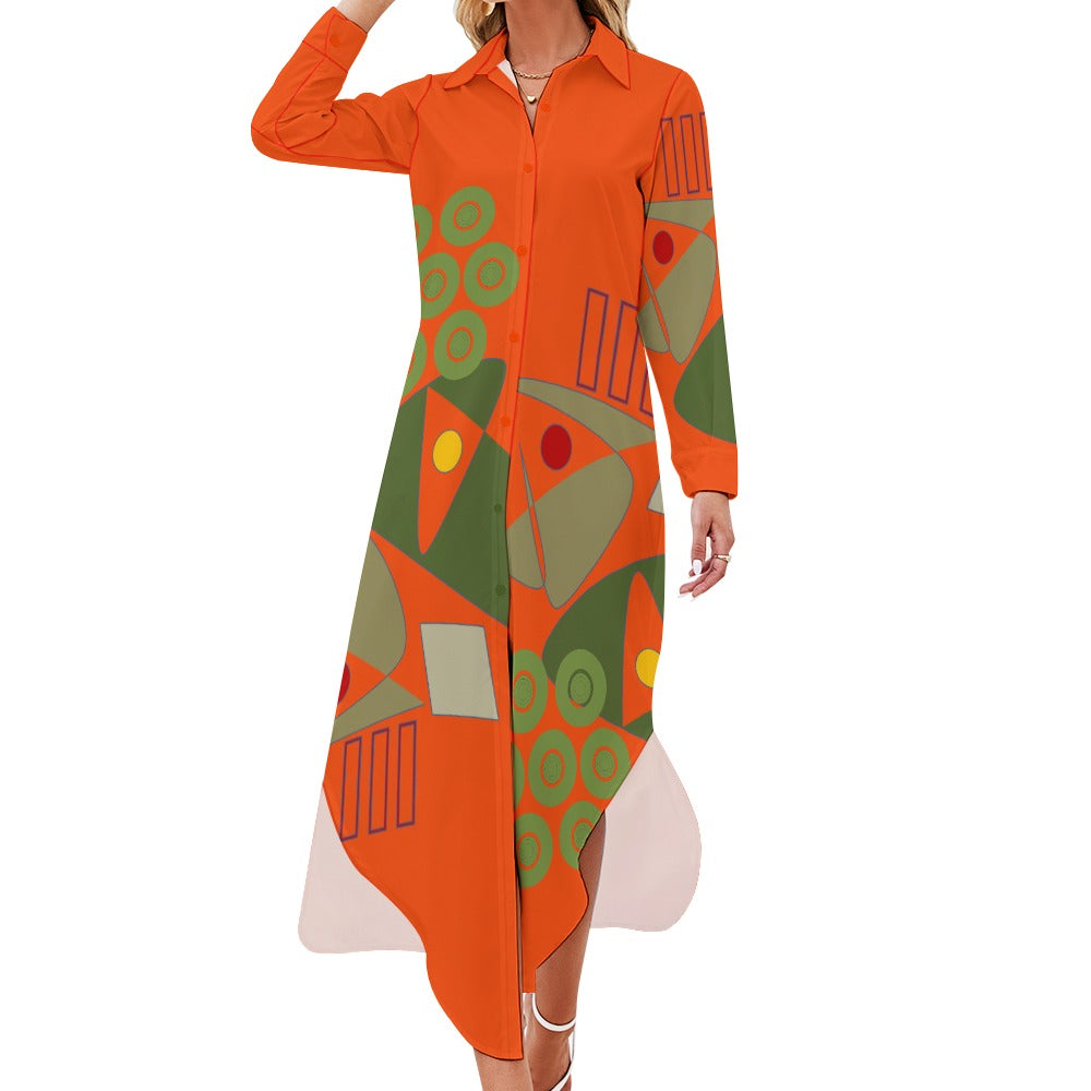 Origen Destination Women's Long-sleeve Button-neck Shirt Dress