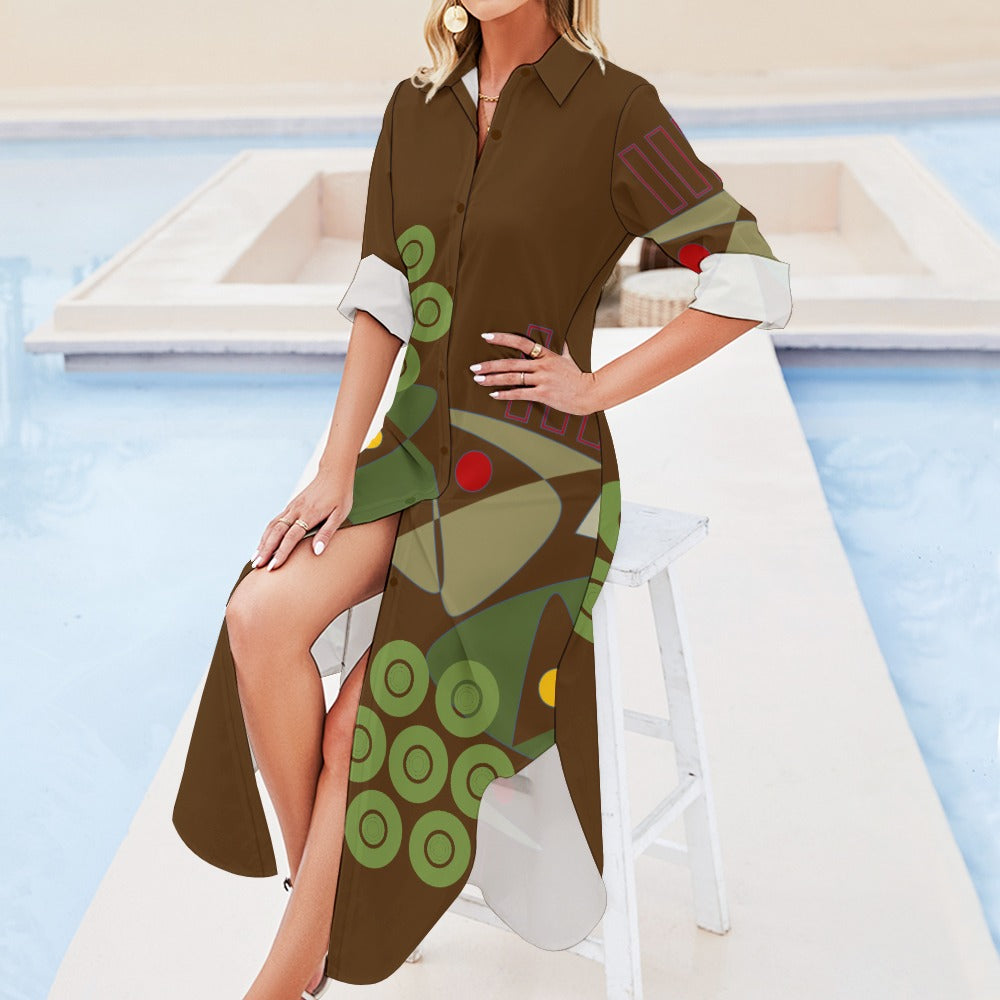 Origen Destination Women's Long-sleeve Button-neck Shirt Dress