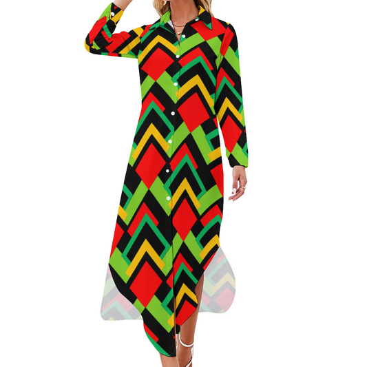 OD Custom Women's Long Sleeves Shirt Dress Button Up RBGL