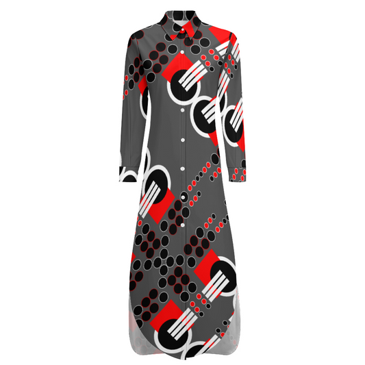 OD Custom Women's Long Sleeves Shirt Dress Button-Up Gry
