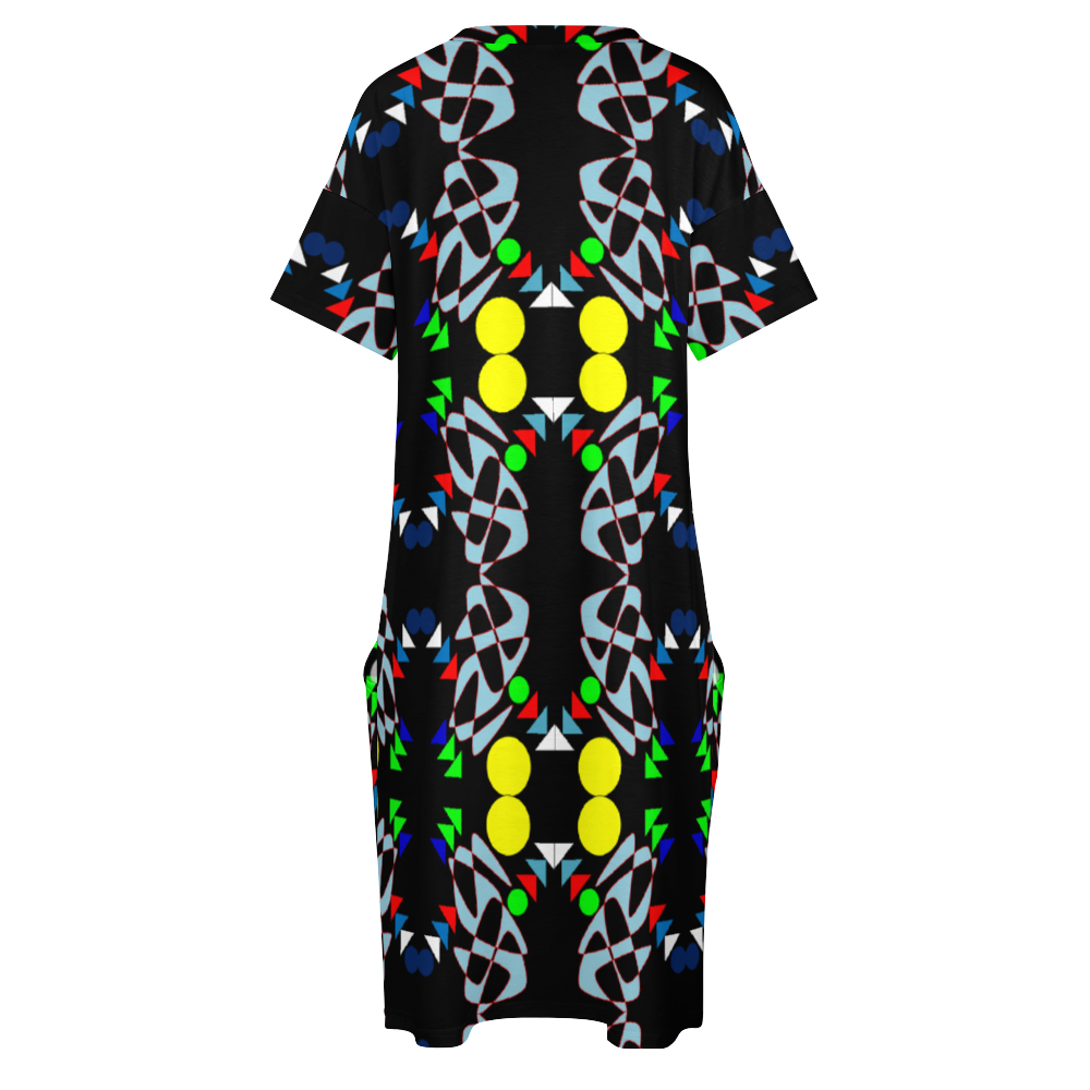 OD Women's V-neck Loose Dress Fashion Skirts with Pockets BGld