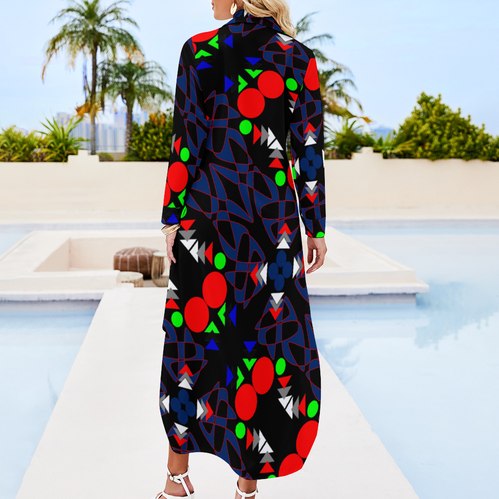 OD Custom Women's Long Sleeves Shirt Dress Button Up PattLB