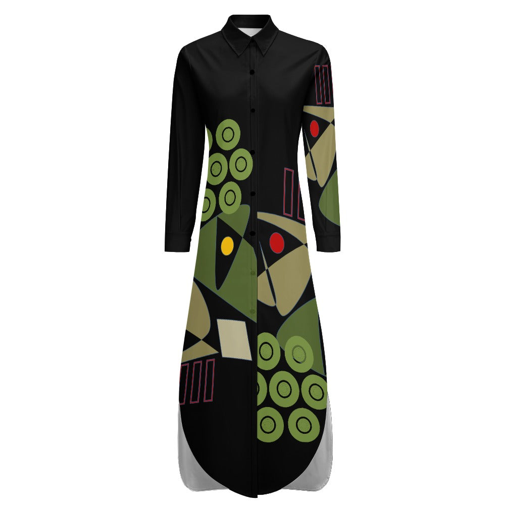 Origen Destination Women's Long-sleeve Button-neck Shirt Dress