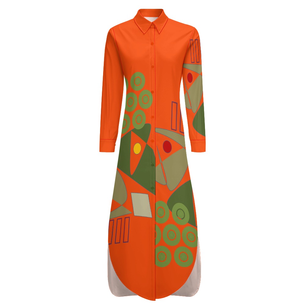 Origen Destination Women's Long-sleeve Button-neck Shirt Dress