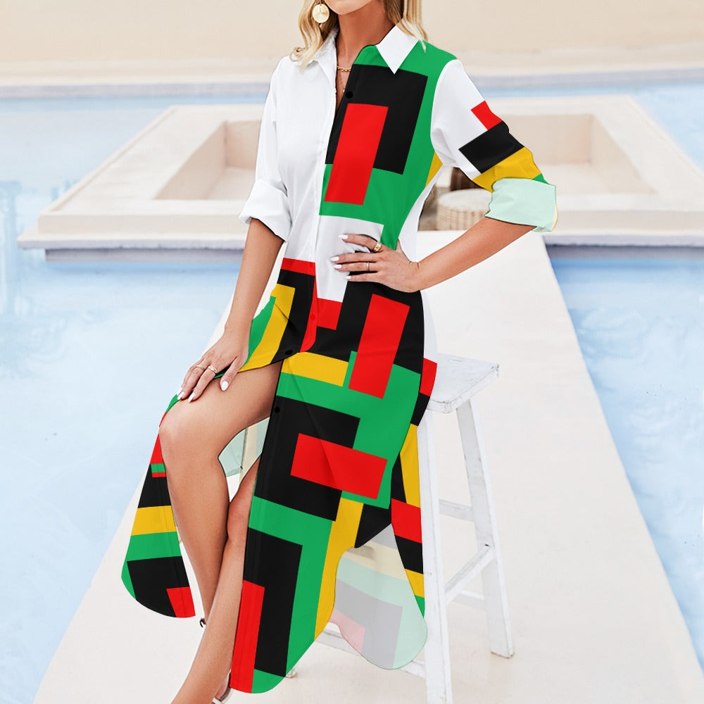 Origen Destination Women's Long Sleeve Button Neck Shirt Dress