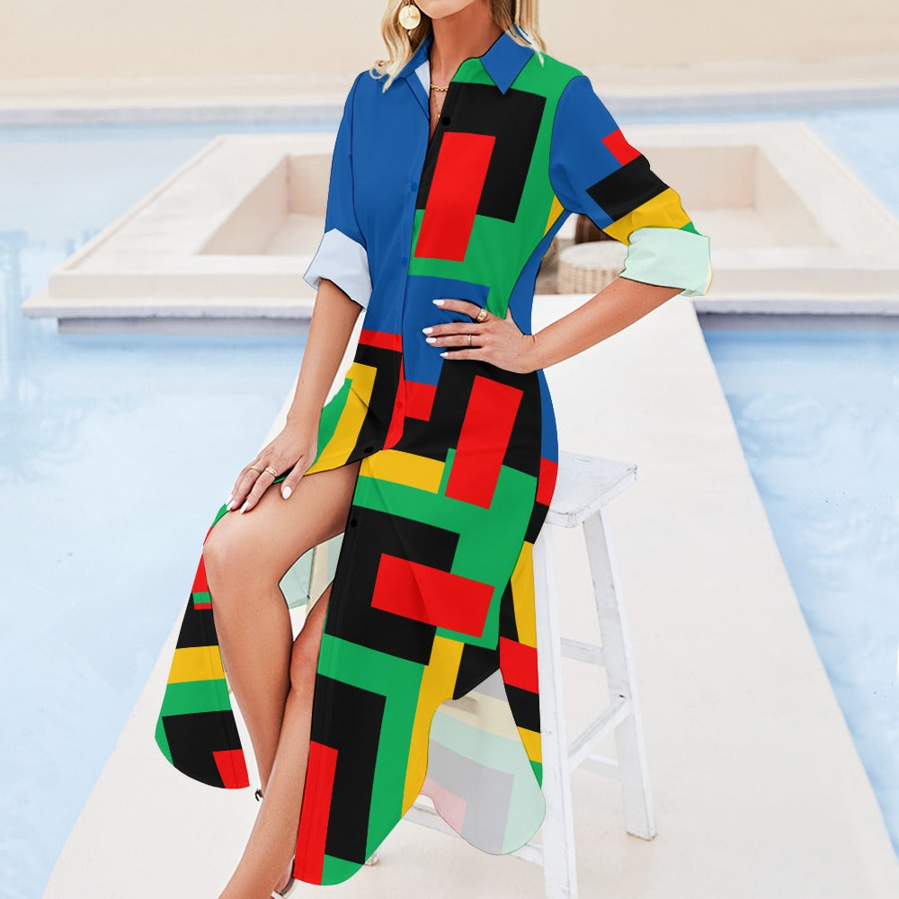 Origen Destination Women's Long Sleeve Button Neck Shirt Dress