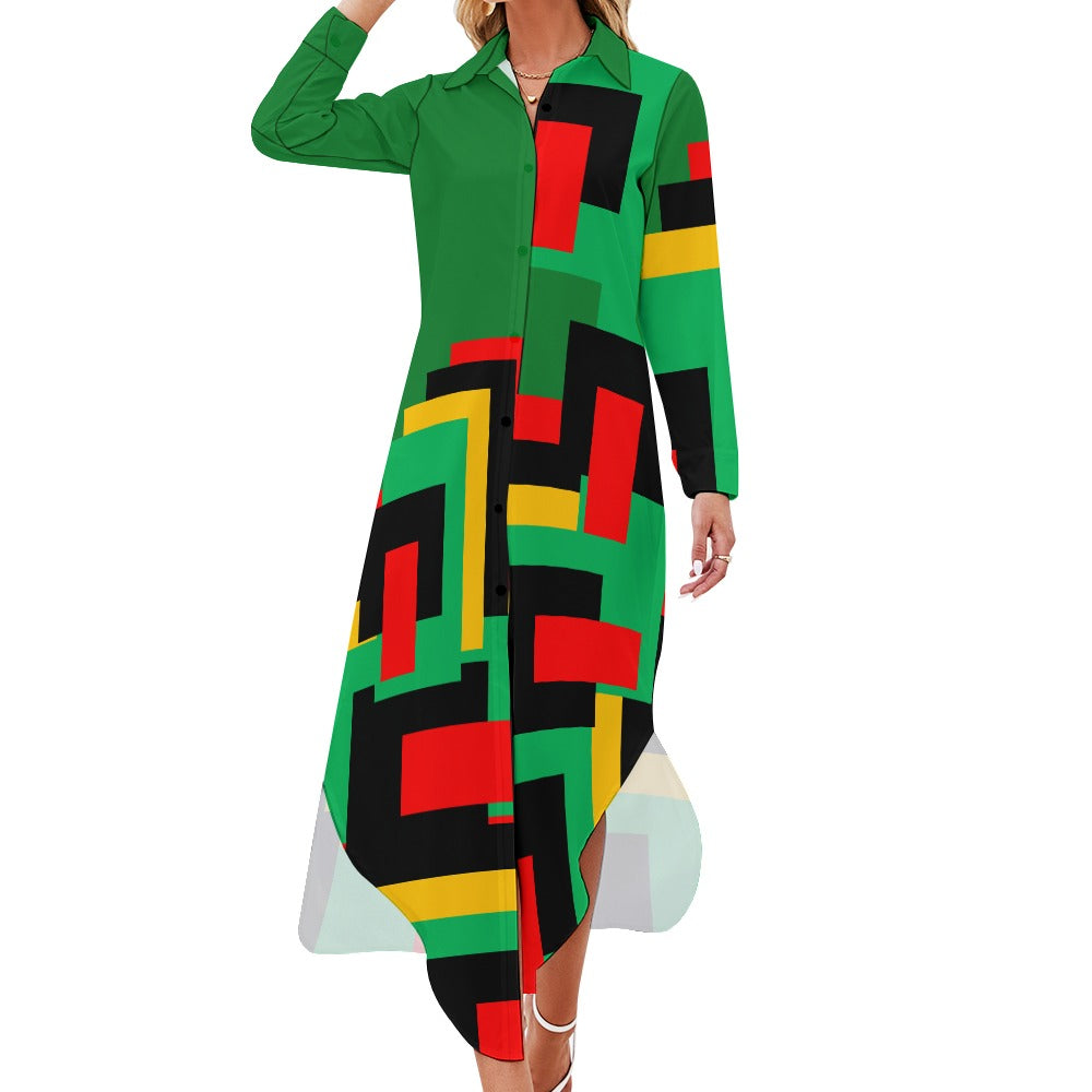 Origen Destination Women's Long Sleeve Button Neck Shirt Dress