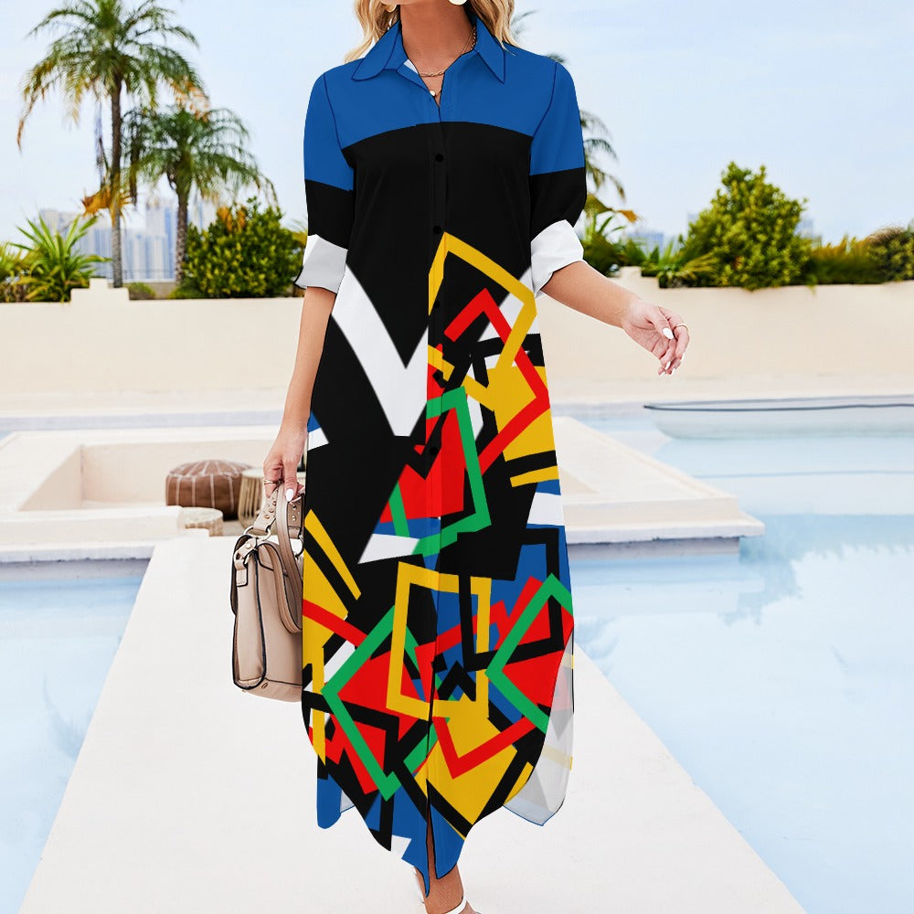 Origen Destination Women's Long-sleeve Button-neck Shirt Dress