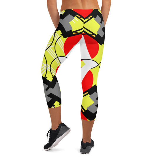 Origen Destination |On-Arrival Point of Origen Symbol-inspired Grey/Yellow Multi-color Capri Leggings