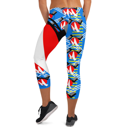 Origen Destination |On-Arrival Point of Origen Symbol-inspired Sky-blue/Multi-color Capri Leggings