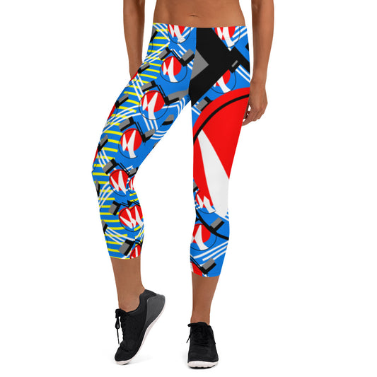 Origen Destination |On-Arrival Point of Origen Symbol-inspired Sky-blue/Multi-color Capri Leggings