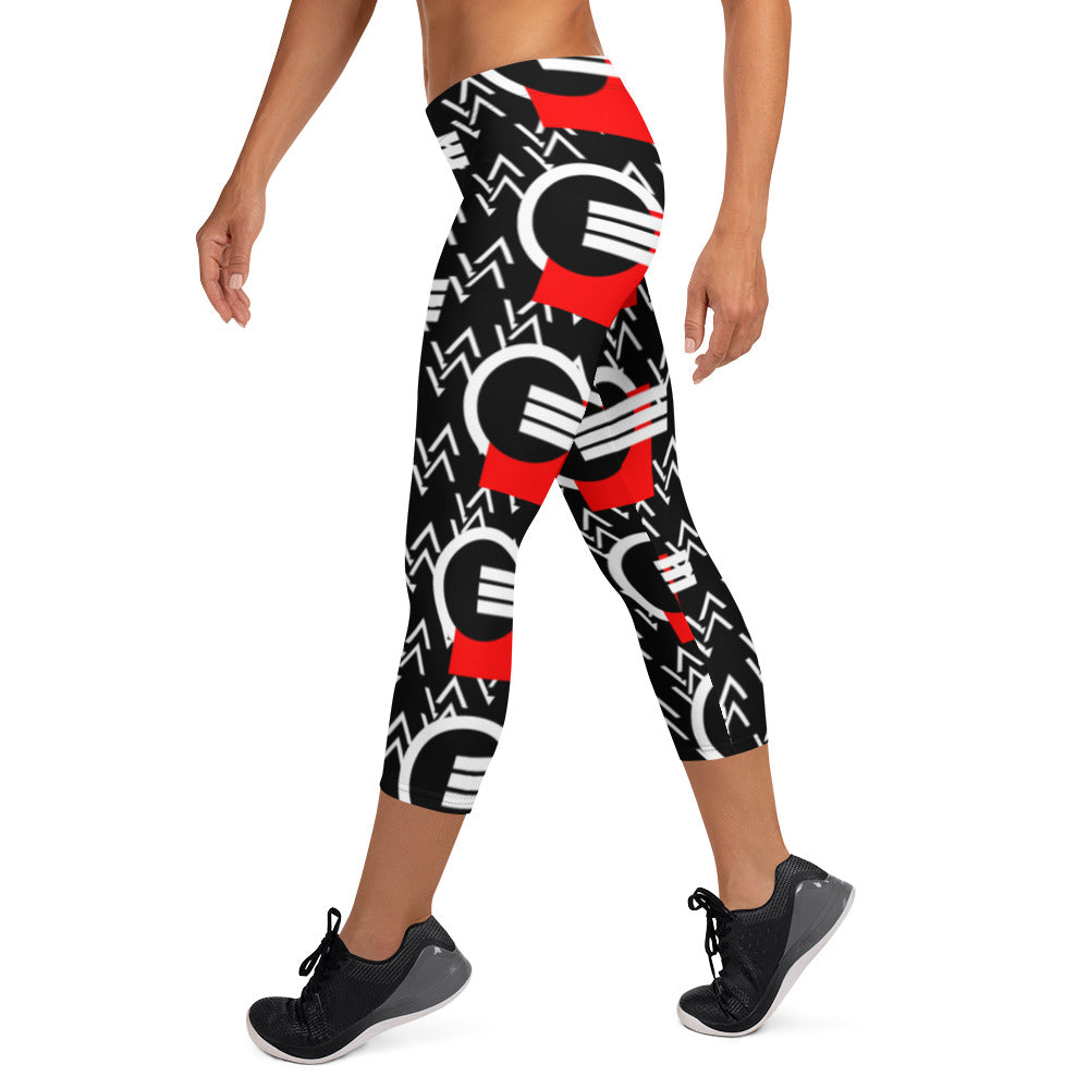 Origen Destination |On-Arrival Point of Origen Symbol-inspired Black/Red Capri Leggings
