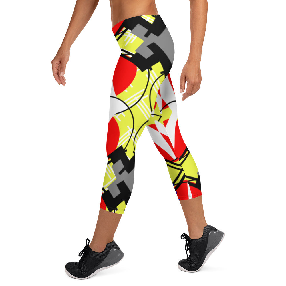 Origen Destination |On-Arrival Point of Origen Symbol-inspired Grey/Yellow Multi-color Capri Leggings
