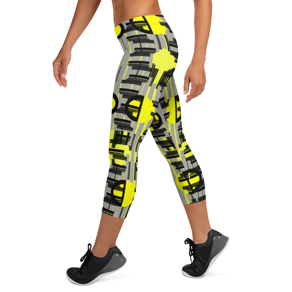 Origen Destination |On-Arrival Point of Origen Symbol-inspired Yellow/Black Capri Leggings