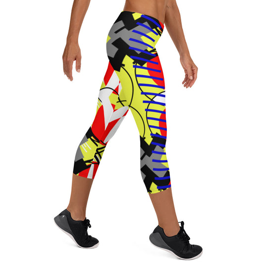 Origen Destination |On-Arrival Point of Origen Symbol-inspired Grey/Yellow Multi-color Capri Leggings