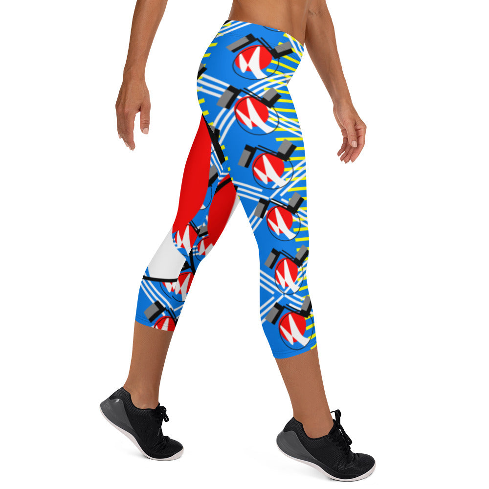 Origen Destination |On-Arrival Point of Origen Symbol-inspired Sky-blue/Multi-color Capri Leggings