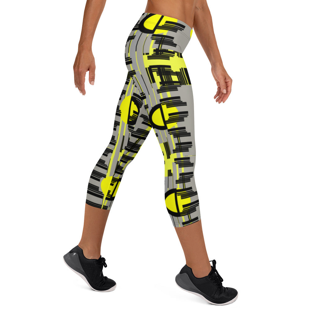 Origen Destination |On-Arrival Point of Origen Symbol-inspired Yellow/Black Capri Leggings