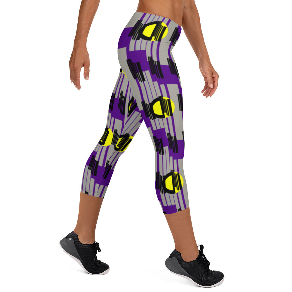 Origen Destination |On-Arrival Point of Origen Symbol-inspired Purple/Yellow Capri Leggings