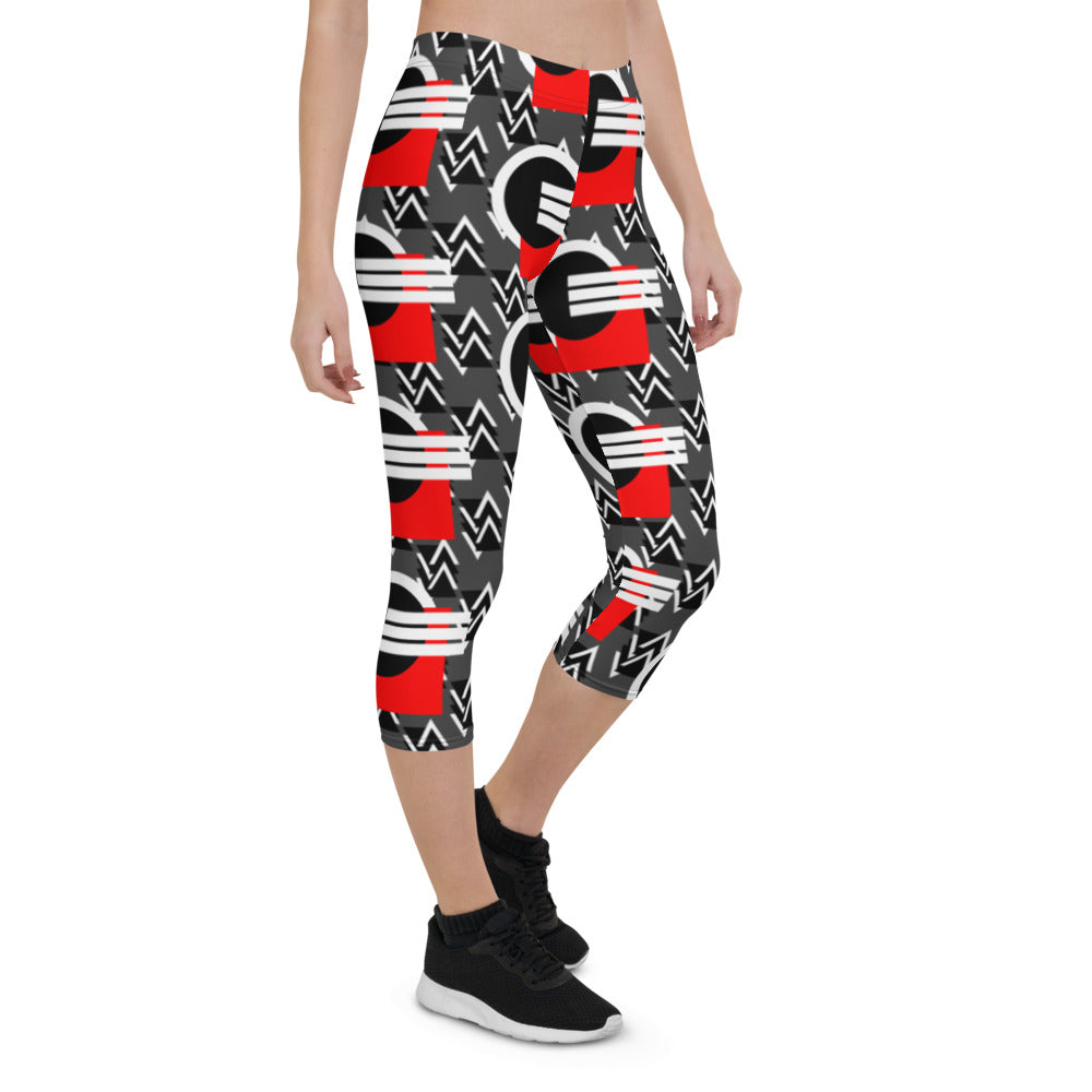 Origen Destination |On-Arrival Point of Origen Symbol-inspired Black/Red/White Capri Leggings