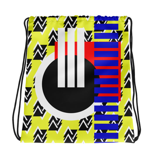 Origen Destination |On-Arrival Point of Origen Symbol-inspired Yellow/Blue Drawstring bag