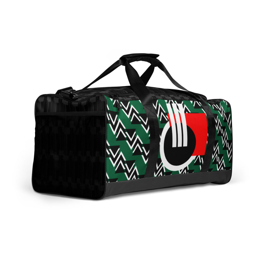 Origen Destination |On-Arrival Point of Origen Symbol-inspired Green Duffle bag