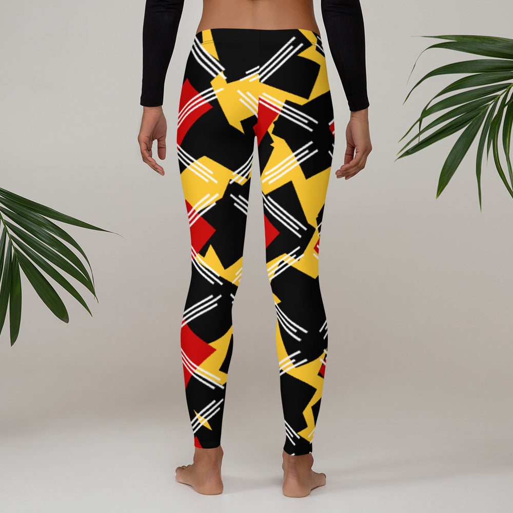 Origen Destination |On-Arrival Point of Origen Symbol-inspired Women's Black/Red/Gold Striped Leggings