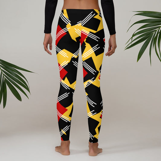 Origen Destination |On-Arrival Point of Origen Symbol-inspired Women's Black/Red/Gold Striped Leggings