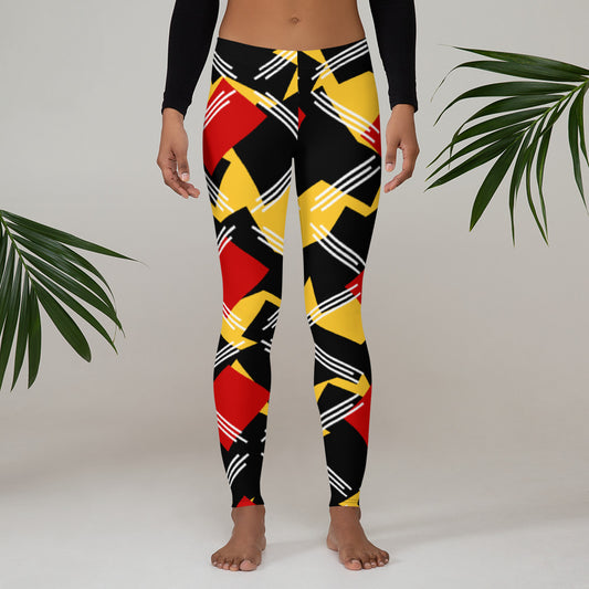 Origen Destination |On-Arrival Point of Origen Symbol-inspired Women's Black/Red/Gold Striped Leggings