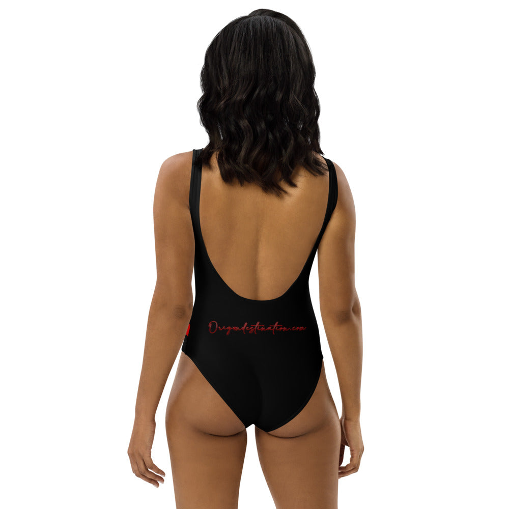 Origen Destination |On-Arrival Point of Origen Symbol-inspired One-Piece Gray/Red/Black Swimsuit
