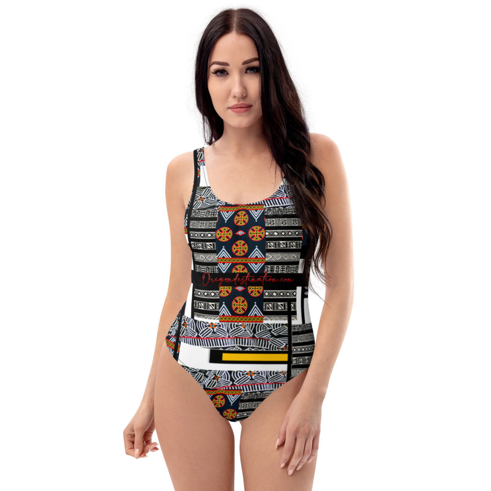 Origen Destination |On-Arrival Point of Origen African Symbol-inspired One-Piece Swimsuit