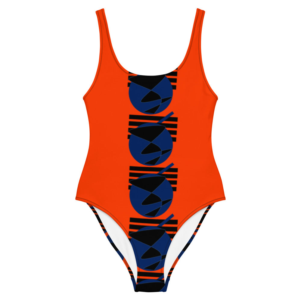 Origen Destination |On-Arrival Point of Origen Symbol-inspired Orange One-Piece Swimsuit