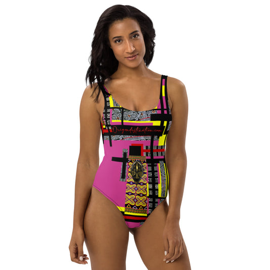 Origen Destination |On-Arrival Point of Origɛn African Symbol-inspired Mauve One-Piece Swimsuit