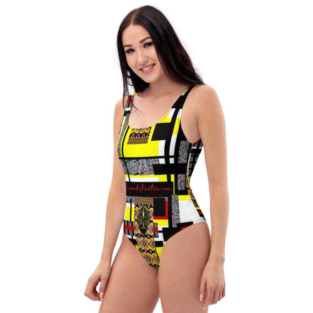 Origen Destination |On-Arrival Point of Origen African Symbol-inspired One-Piece Swimsuit