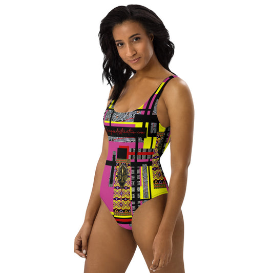 Origen Destination |On-Arrival Point of Origɛn African Symbol-inspired Mauve One-Piece Swimsuit