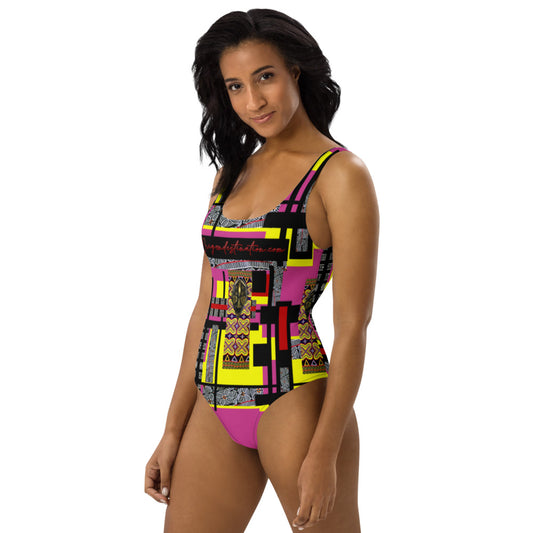 Origen Destination |On-Arrival Point of Origɛn African Symbol-inspired  Mauve One-Piece Swimsuit