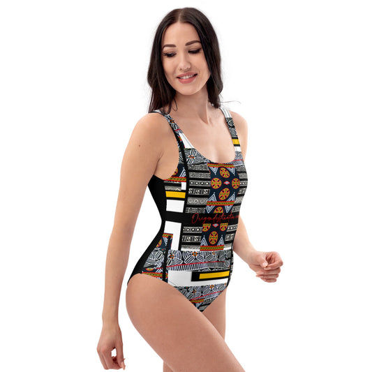 Origen Destination |On-Arrival Point of Origen African Symbol-inspired One-Piece Swimsuit