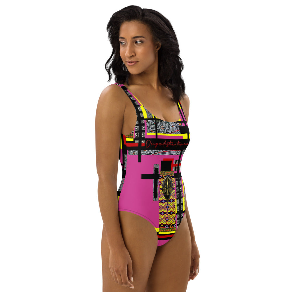 Origen Destination |On-Arrival Point of Origɛn African Symbol-inspired Mauve One-Piece Swimsuit