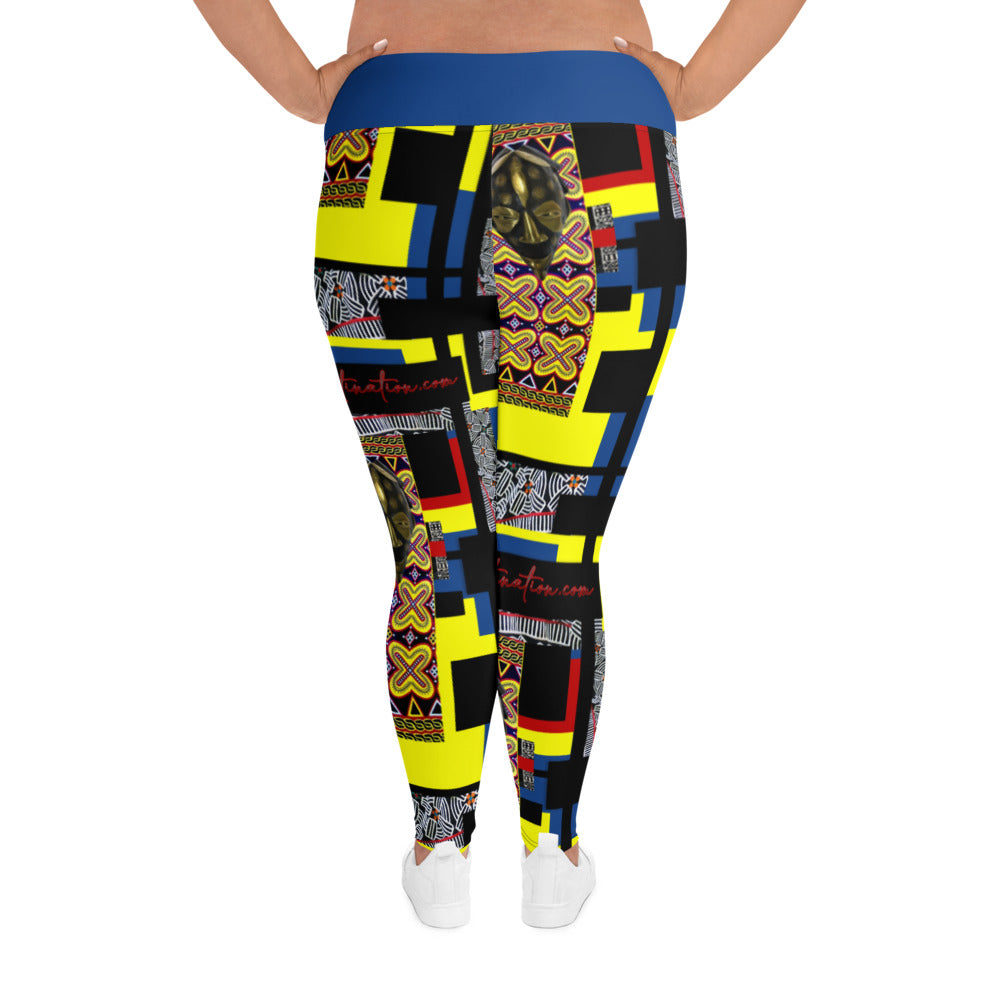 Origɛn Destination |On-Arrival Point of Origɛn African Symbol-inspired Women’s  Blue Full-figured Leggings